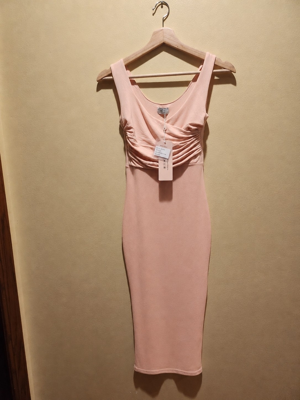 NWT Oh Polly Blush Pink Ruched Bodycon Midi Dress US 6